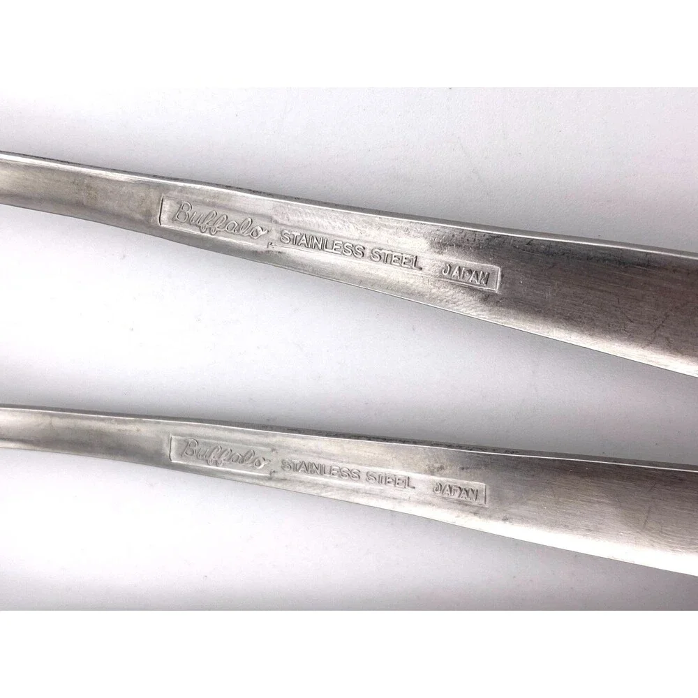 Vtg BUFFALO JAPAN Stainless 6pc Long Dessert Drink Spoons Flatware Silverware